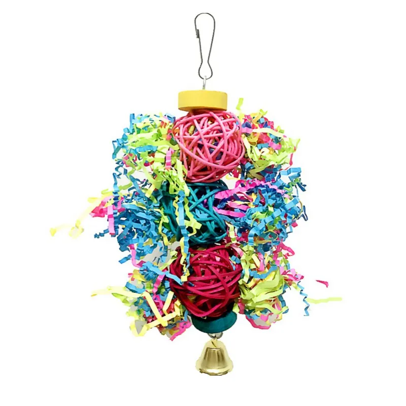 Pet Bird Parrot Chewing Cotton Rope Toys Parrot Cage Paper Shredder Toy Sepak Takraw Bamboo Net Brushed Grass for Play Excercise
