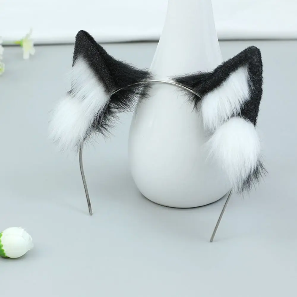 Cute Hairband 20cm Headwear Ear Black White Cat Wolf Ears Idol Headwear Cat Ear Tails Soft Headwear for Cotton Girl Gift