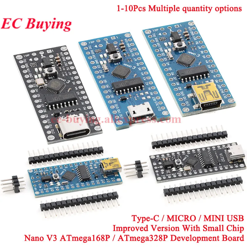 1-10Pcs Nano V3.0 Mini Type-C Micro USB ATmega168P ATmega328P MCU Core ...