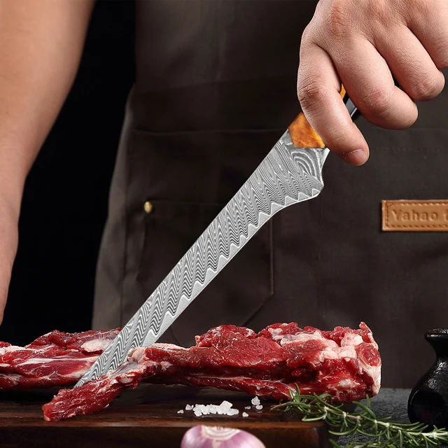 Couteau à désosser damas, couteau à filet japonais Pro en acier damas tranchant, couteau à poisson de cuisine pour poisson volaille poulet coupe de viande 6