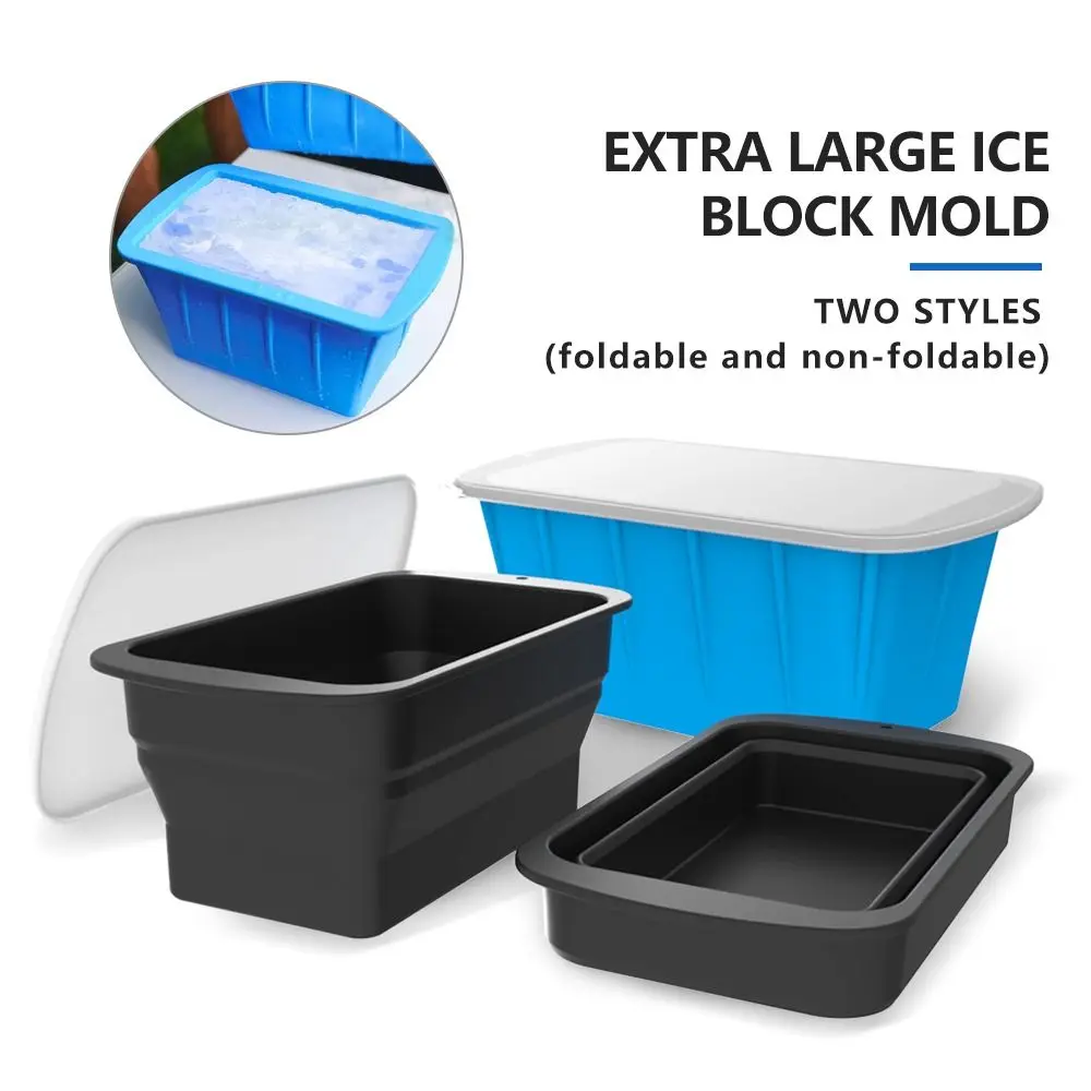 Reusable Ice Block Mold Foldable with Lid Ice Bath Silicone Box Extra Large Large Grid Mould