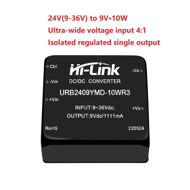 

24V to 9V, DcDc regulated output isolation power module URB2409YMD-10WR3 output short circuit protection
