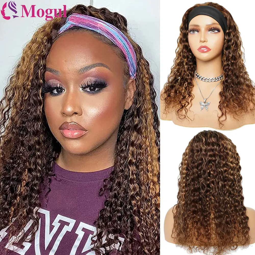 Highlight Headband Wig Water Wave Human Hair Wig Ombre Honey Blonde Headband Human Hair Brazilian Remy Scarf