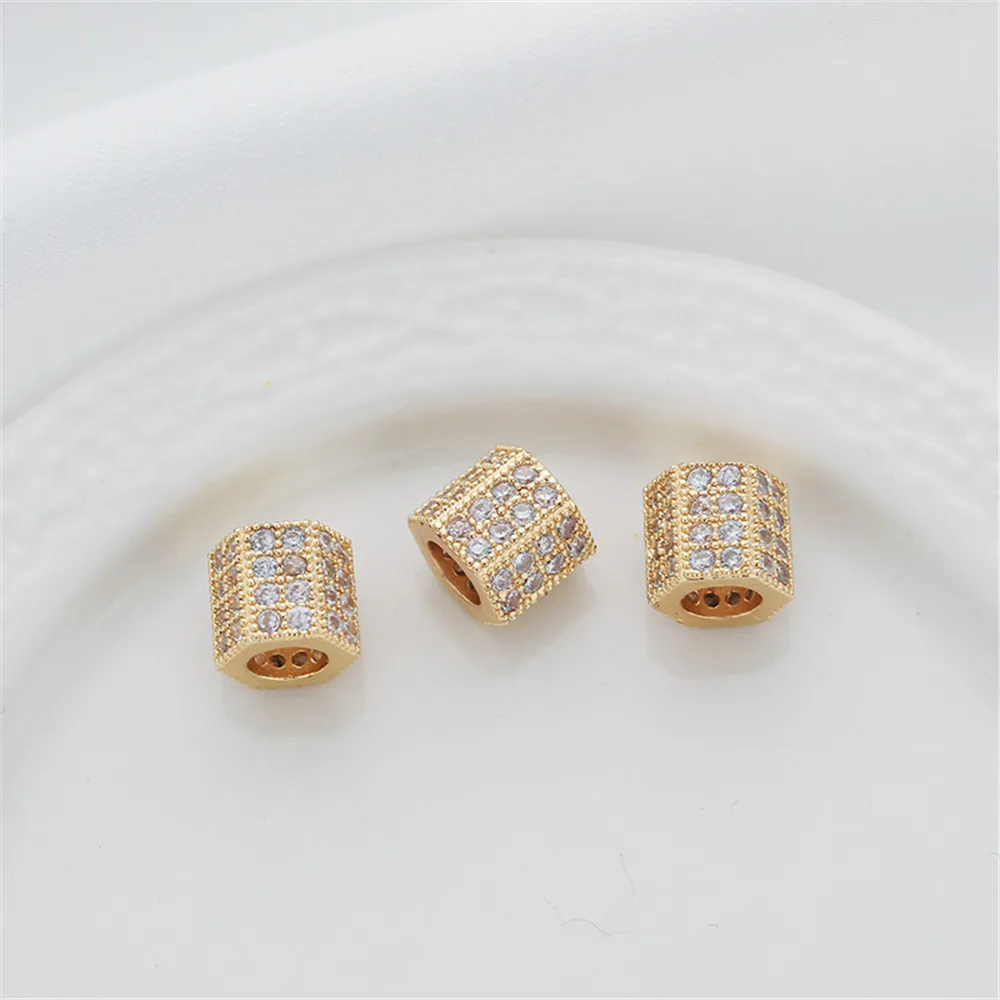 

8mm Zircon Barrel Bead Hexagonal Cylinder 14K Gold Plated Spacer Bead DIY Jewelry Making Components Bracelets Accessories