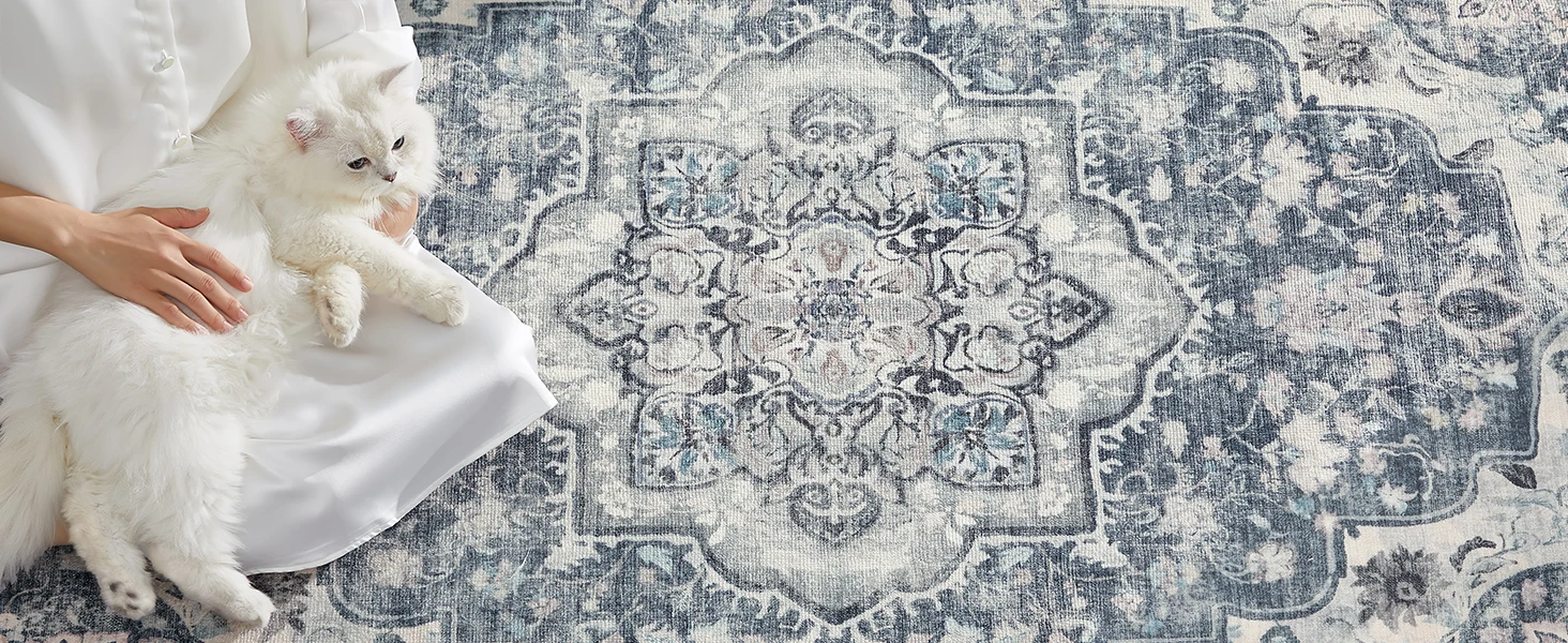SONGMICS HOME Area Rug, 80 x 150 cm Rug for Bedroom, Non-Slip Carpet, Traditional Vintage Style, Home Decor