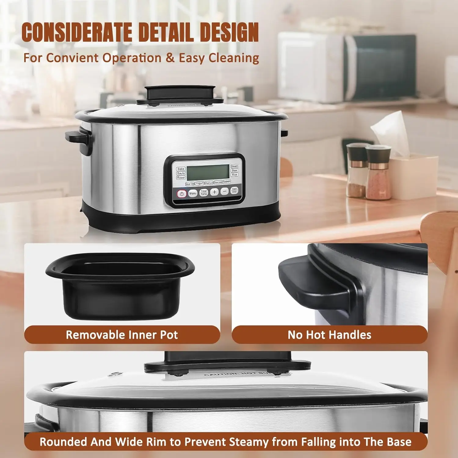 11-in-1 Multi Cooker, Digital Programmable Slow Cooker With Bake, Sauté, Roast, and Sous Vide functions, 1500W Timer&Temp Contro 5