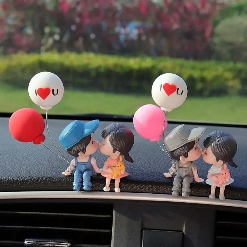 Cute Couple Car Ornaments Interior Decoration Crafts Home Office Desk Balloons Couple Ornaments Instrument Panel Figurine Decor