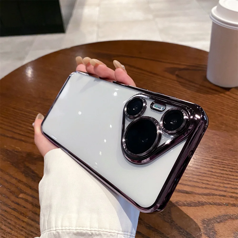 Luxury Plating Clear Phone Case with Shockproof Glass Lens Protection and Soft Bumper Cover