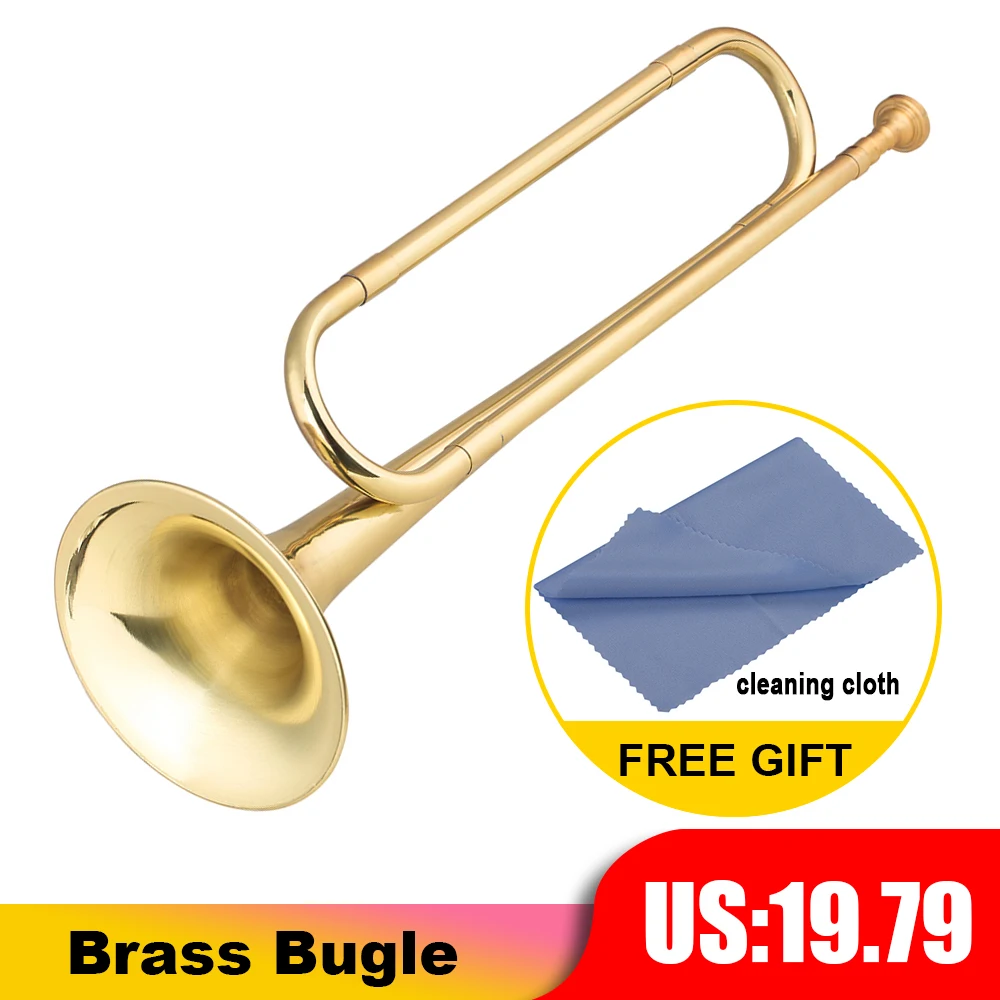 ammoon Brass C Bugle Call Gold-Plated Trumpet Cavalry Horn with Mouthpiece Musical Instrument for Beginners Military Orchestra