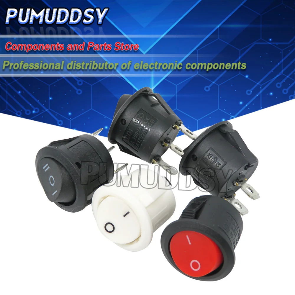 5Pcs Interruttore A Pulsante 20Mm Spst 2Pin 3Pin 3A 250V Kcd1-105 Kdc1 Fdkjgecf Snap-In On Off Interruttore A Bilanciere Rotondo Nero Rosso Bianco