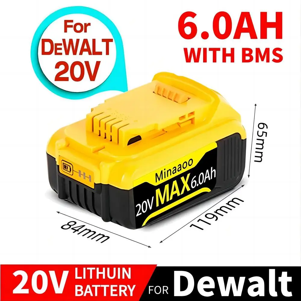 

18v 20Volt Max Lithium Ion Battery DCB206 DCB205 DCB204 Power Tools 20V 8000mAh DCB203 Lithium Battery Replacement for DeWalt