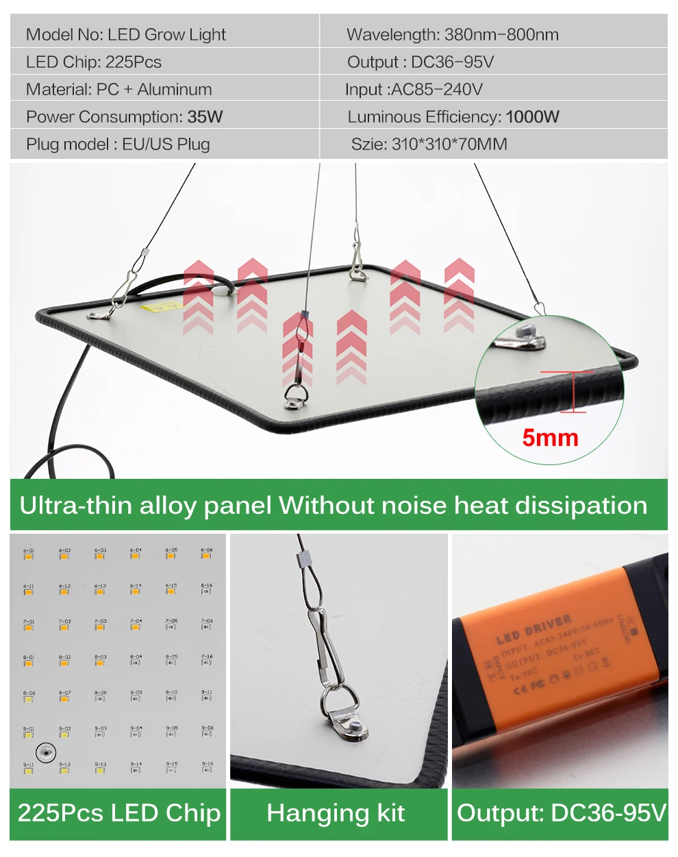 Description Picture 6 of itemLED Grow Light Full Spectrum 1000W 85-240V Phyto Lamp for Indoor Plants Growing Light Bulbs for Greenhouse Tent Flowers