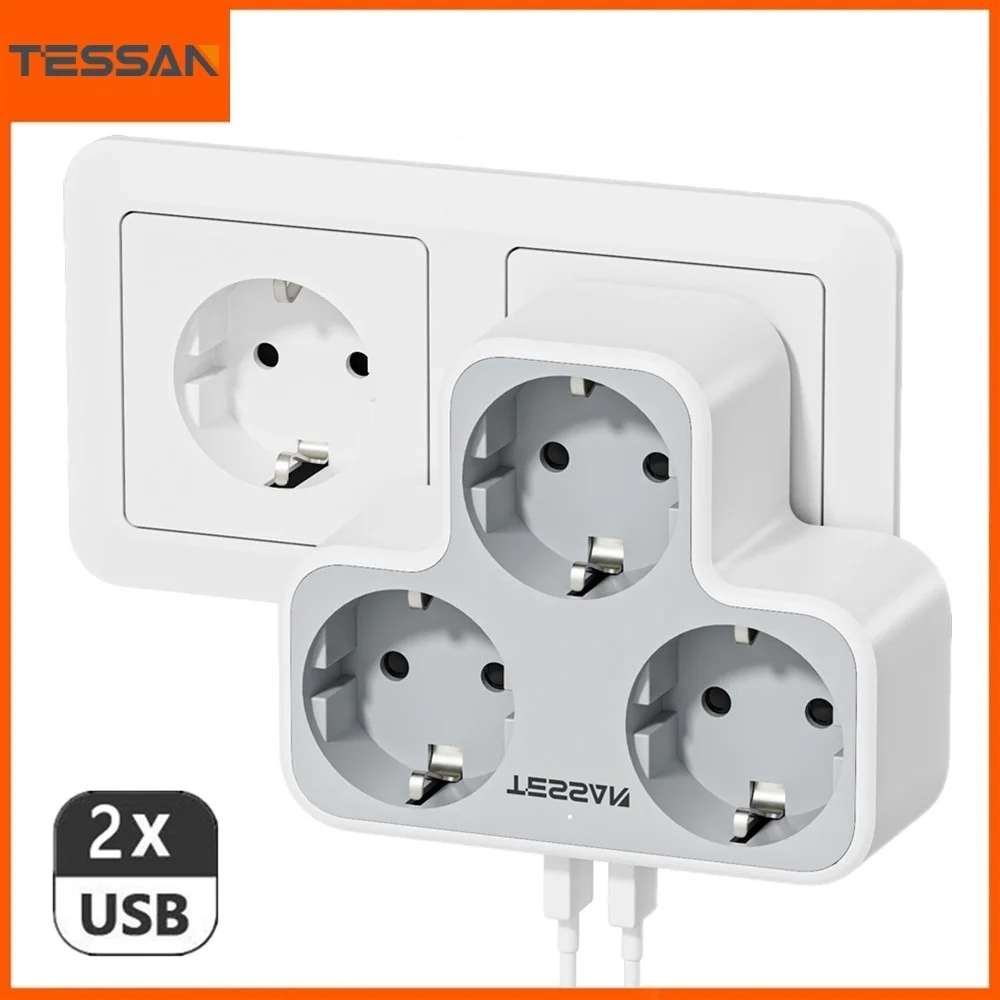 Tessan-multi Tomadas Power Strip Extender com Portas de Carregamento Usb Europa Coréia Plug Adaptador de Tomada Elétrica para Casa e Escritório