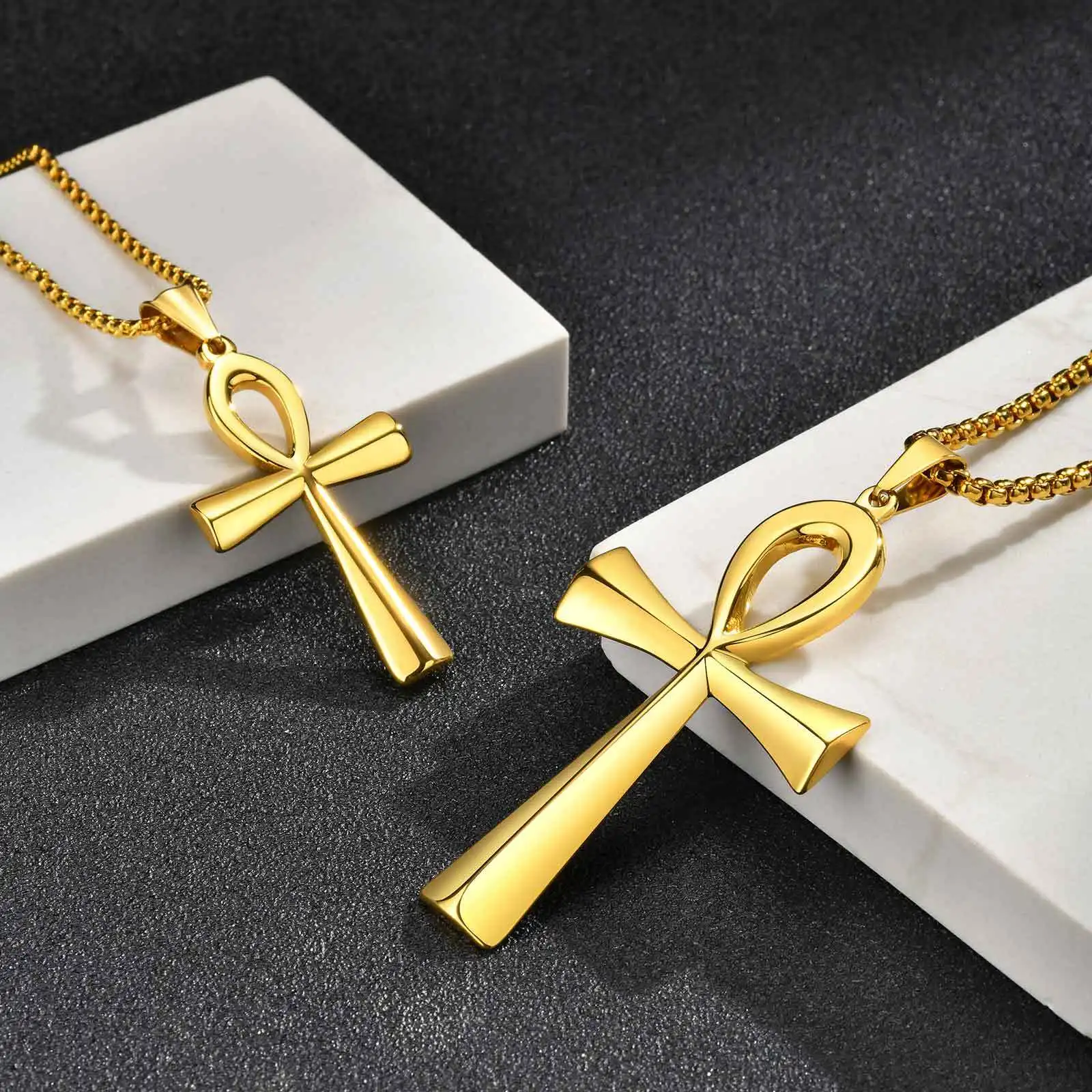 Vnox Religion Ägyptisches Ankh Kruzifix Kreuz Anhänger Halsketten Edelstahl Symbol des Lebens Kreuz Anhänger Gebet Geschenke Schmuck – Detail 10