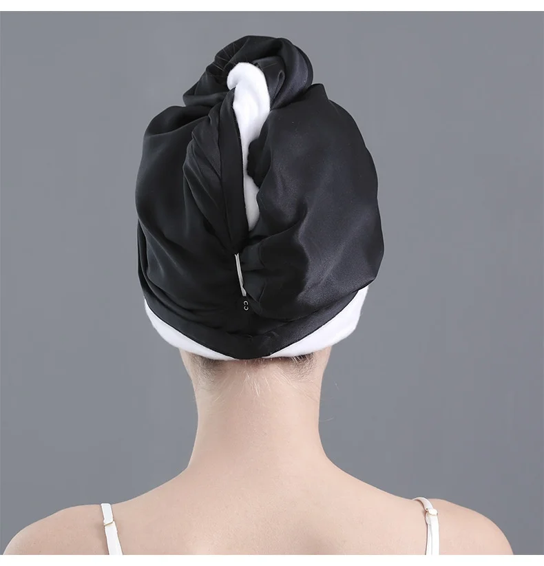Silk exterior hair towel wrap for gentle drying