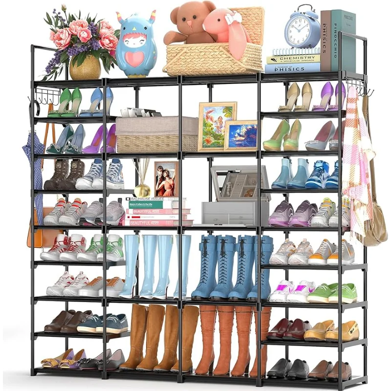 Huolewa Large Shoe Rack Organizer Storage, 4 Row 9 Tier for Bedroom Closet  Entryway, Free Standing Tall Metal Shelf Stand - AliExpress