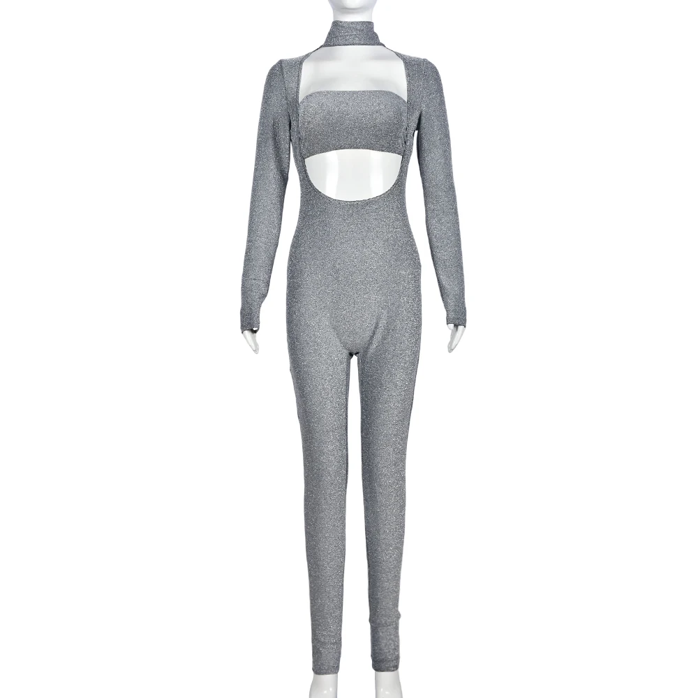 Sexy Silver Bodycon Jumpsuits Party Club Outfits For Women
