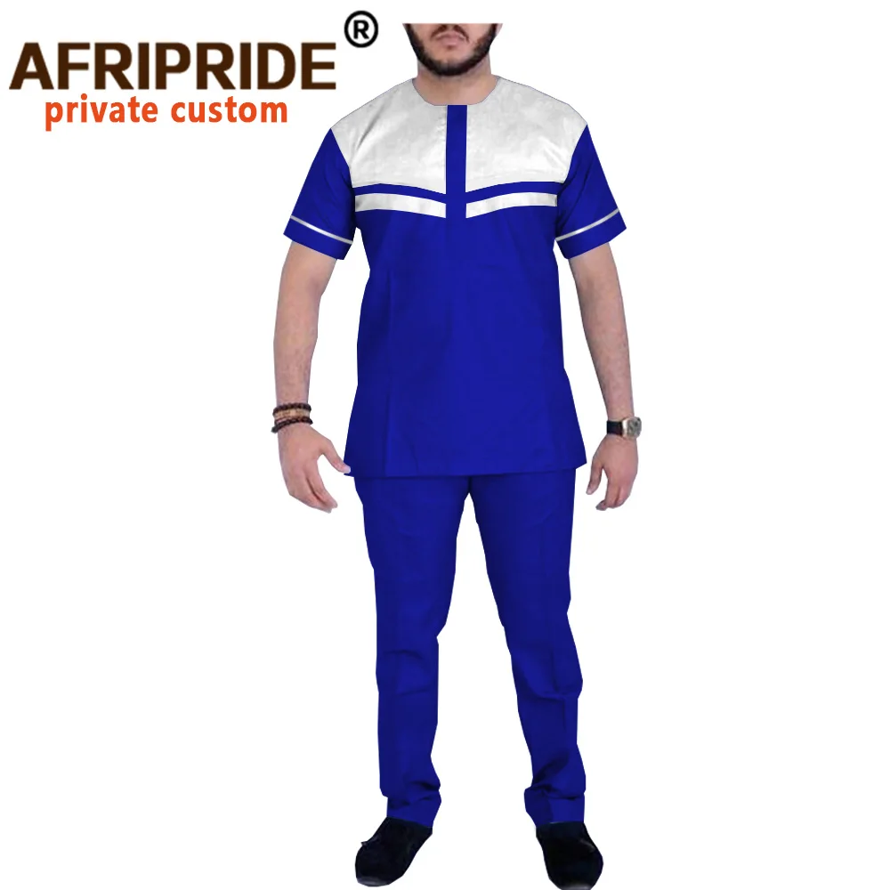 Men`s Casual Tracksuit African Clothing 2 Piece Set Dashiki Shirt SuitOutfits Short Sleeve Blouse Sports Suit AFRIPRIDE A2016023