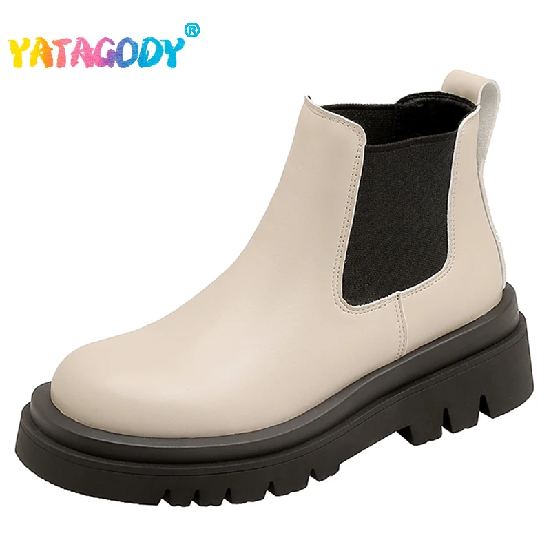 

YATAGODY Size 33-43 Women Chelsea Boots Elastic Band Fashion Platform Shoes For Women Thick High Heels Ankle Boots Mix-Color
