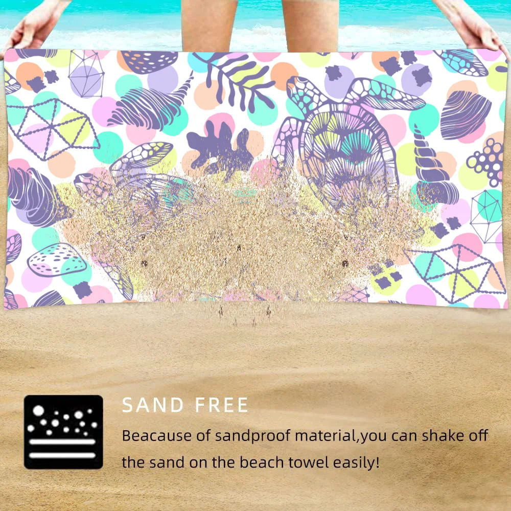 Purple Turtle Pattern Microfiber Soft,Absorbent, Quick-drying Beach Towel for Swimming, Camping and Bathing