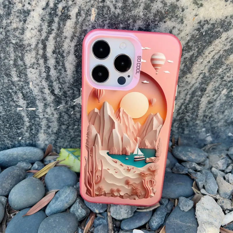 Bedruckte Landschafts-Handyhülle für iPhone 13 12 Pro Max Mini 15 14 Plus 17 16 14 13 Pro Max 15 11 Kreative Berge Laser-Cover – Detail 8