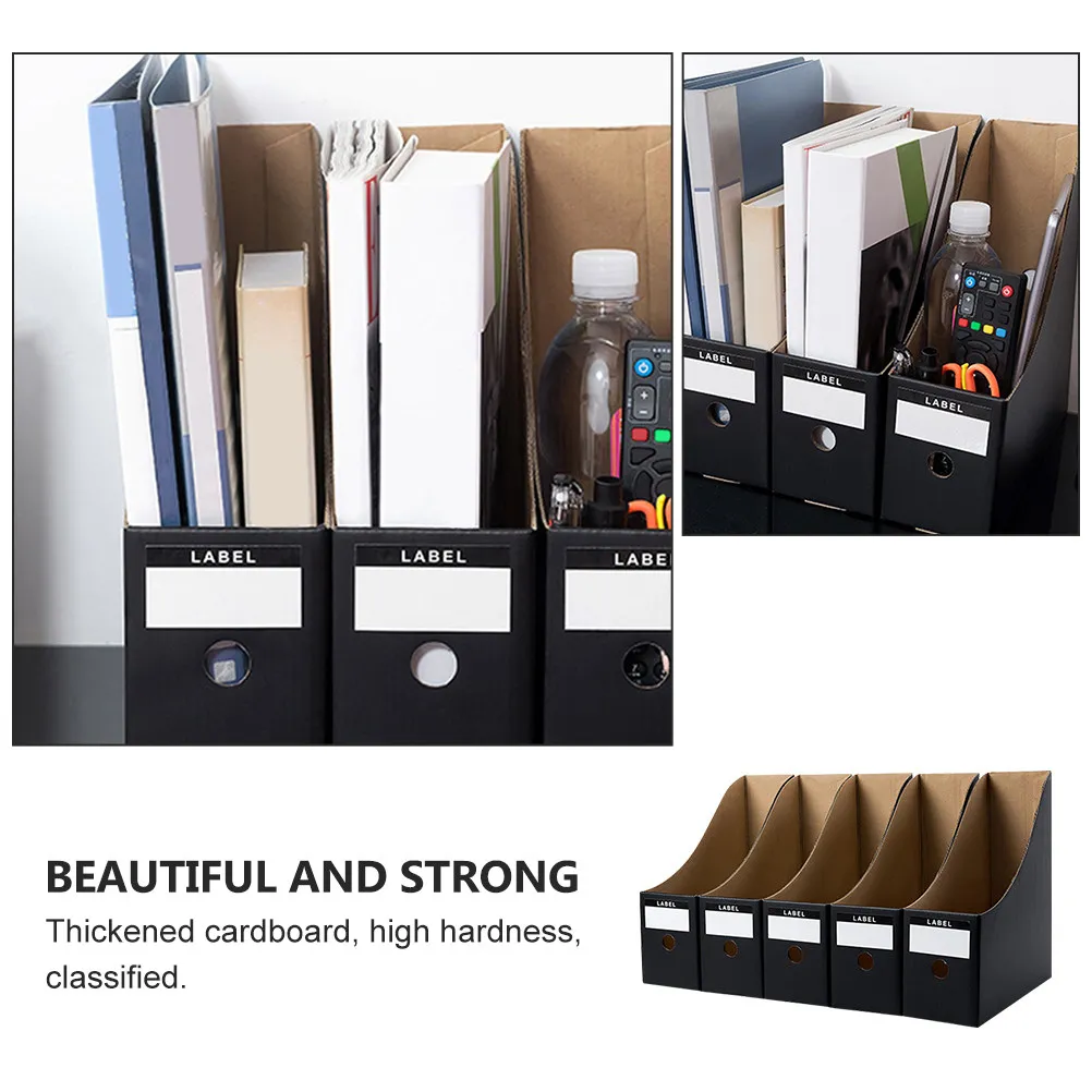 5Pcs 공간 절약형 데스크탑 파일 보관 케이스 사무실 연구 기숙사 도서 파일을 위한 프리미엄 크래프트 종이 문서 정리함