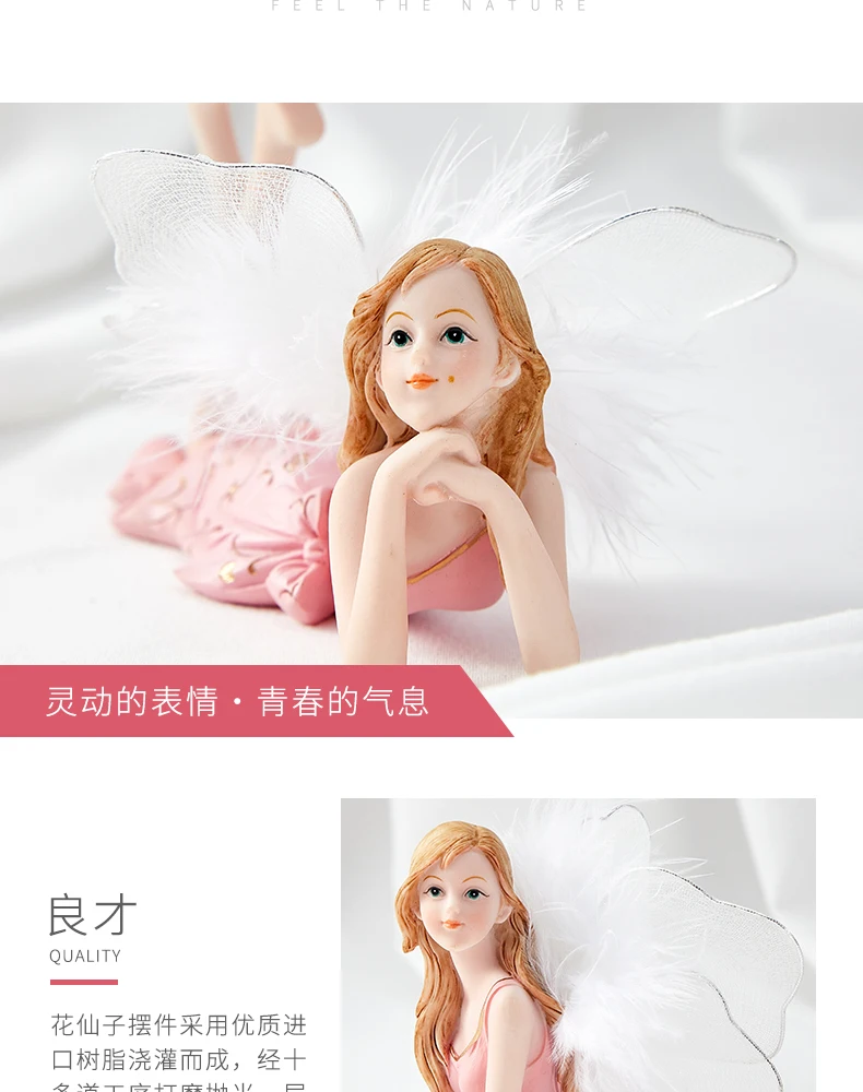 Blumen fee Harz Ornamente rosa Engel Mädchen Wohnkultur auf Schreibtisch zubehör kawaii Figur Haupt dekoration – Detail 8