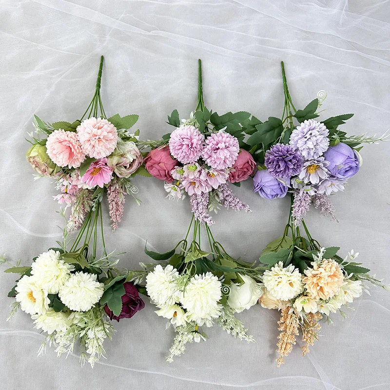 5 stücke Künstliche Reis Ohr Rose Bouquet Seide Gefälschte BlumeDIY Hochzeit Braut Bouquet Simulation Ball Chrysantheme Hause Dekoration