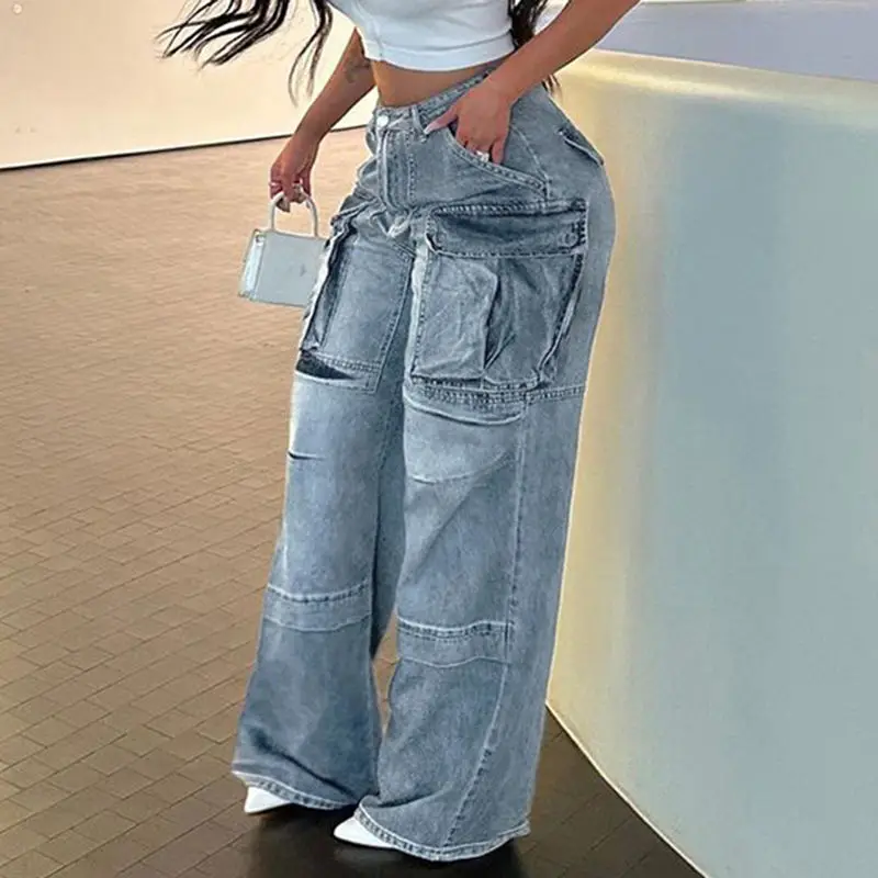 

Spring and Autumn Europe and America Minority Fashionable Big Pocket Hot Girl Jeans Trend Wild Washed Make Old BF Trousers Y2K