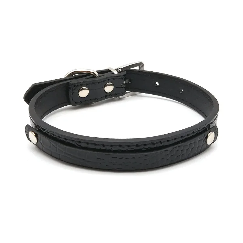 Collana Girocollo Punk Goth In Pelle Nera Con Croce - Handmade UK - Bondage O