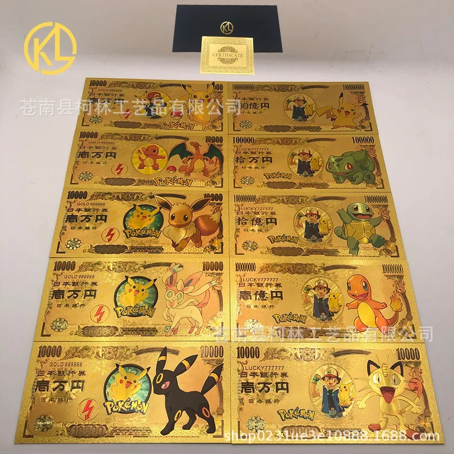 Kawaii Pokemon banknote cute cartoon commemorative coins anime game figure cards Pikachu coins children's birthday gift toy
