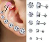 6 Pairs 3/4/5/6/7/8MM Mix Size 925 Silver Needle Rhinestone Claw Setting Simple Classic Stud Earrings for Man Woman Girl Boy 3