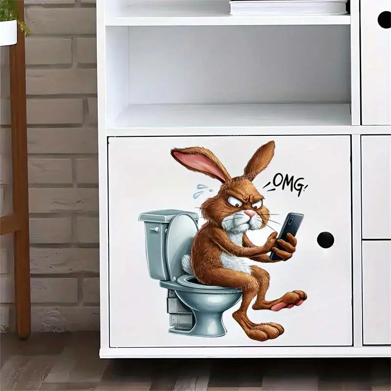 Spoof Series Rabbit-Raccoon-Tiger Play Mobile Phone Toilet Stickers Suitable For Toilet Seat And Water Tank Decoration S189 toilet stickers,toilet wall stickers,toilet seat stickers