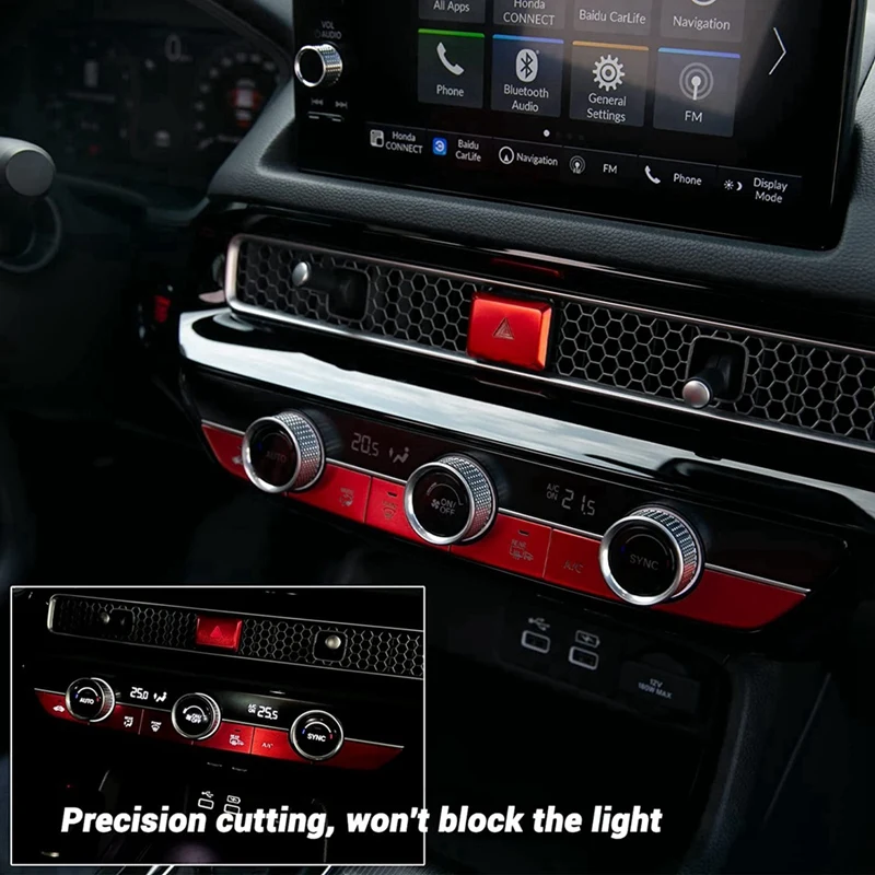 Car Warning Emergency Light Switch Button Cover Sticker Trim For Honda Civic 11Th Gen Aluminum Alloy