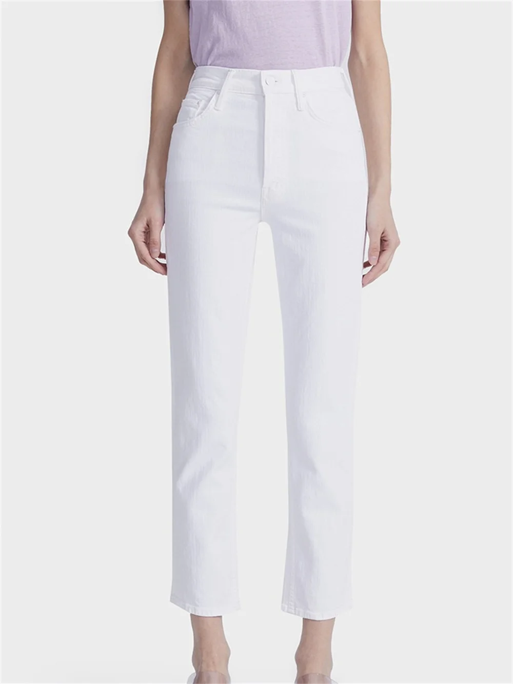 

Women Back Letter Embroidery Elastic Denim Pants 2023 Spring Summer New Ladies All-Match Solid Color High Waist Straight Jeans