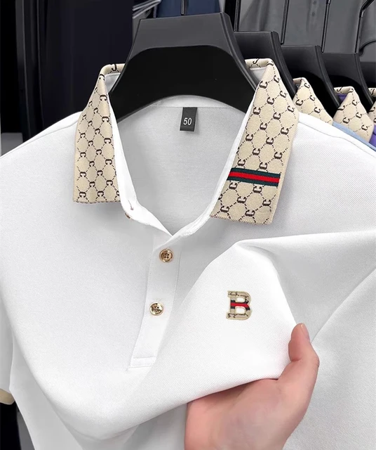 Marque de luxe B lettre en relief polo à manches courtes hommes été léger respirant nouvelle mode couleur bloquée revers T-shirt 1
