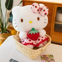 MINISO 30/40/50cm Sanrio Cartoon HelloKitty Peluch Toy Anime Strawberry KT Doll Home Decor Animal Sitting Doll Bed Decoration 1