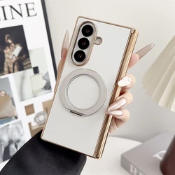 Sleek Magnetic Plating Hinge Protector Case with Rotating Holder - Galaxy Z Fold 8 Wide (White)