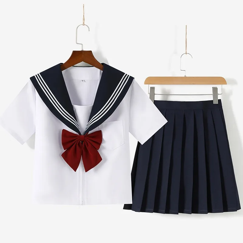 Japanese School Uniform Blue Collar White Three Book Sailor Suit JK Uniform Long Sleeve Spring and Autumn Style Pleated Skirt Suit