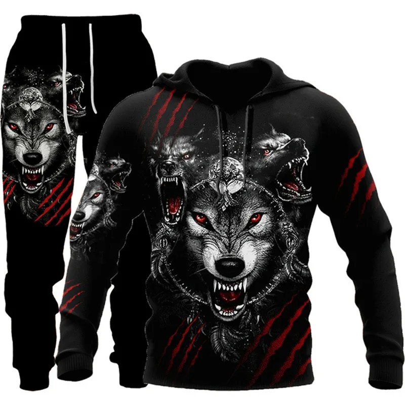 Trendy animal 3D Men's Sportswear Set, Casual Hoodie and Pants 2-piece Set, Oversized Pullover, Fashionable Men's Clothing