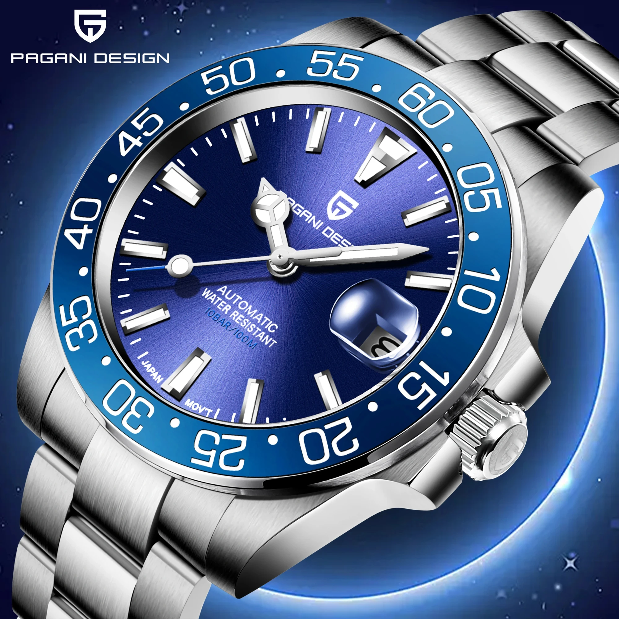 Pagani Design Orologio Da Polso Meccanico Da Uomo Movimento Nh35 Vetro Zaffiro Sintetico 100M Orologi Subacquei Impermeabili Reloj Hombre