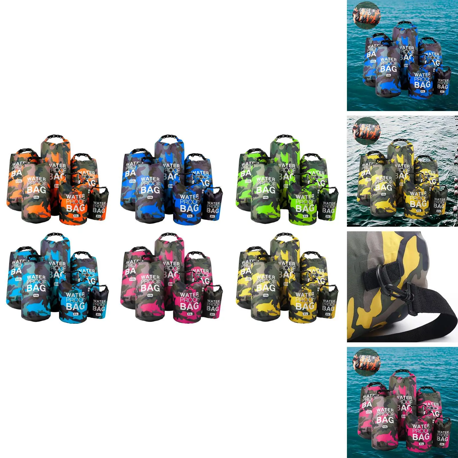 6x Waterproof Dry Bag 2L,5L,10L,15L,20L,30L Lightweight Roll Top Duffle Dry Storage Bag for Kayak Hiking Travel Canoe Camping