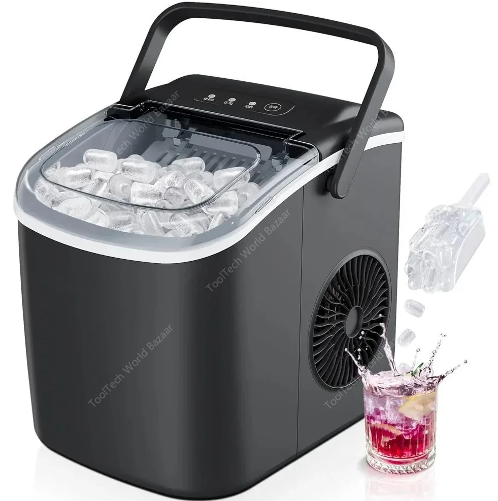 EUHOMY Countertop Ice Maker Machine with Handle, 26lbs in 24