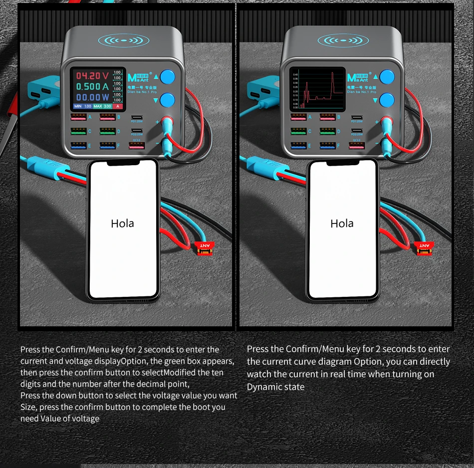 MaAnt DianBa 1 Pro Wireless Smart Charge QC 3.0 8 USB Port Wireless Charging Dock LCD Display For Mobile Phone Charging Repair