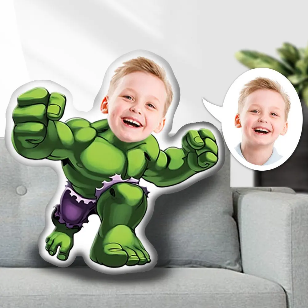 Green Superhero Custom Photo Pillow for Children 1 | Green Superhero Custom Photo Pillow for Children 2
