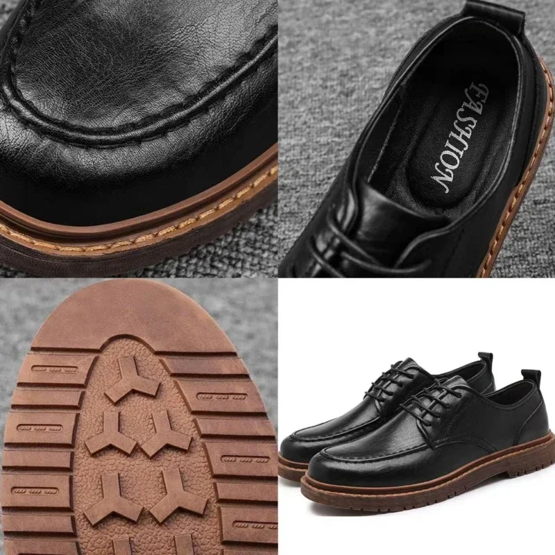 Men Casual Leather Shoe Classic Handmade Loafers Lace-up Genuine Leather Shoes Oxford Business Sneakers Men's Work Boots leather shoes leather boots