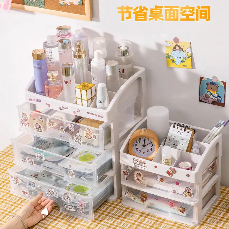

Ins Drawer Type Desktop Storage Box 3 layers Transparent Student Dormitory Miscellaneous Cosmetics Rack Desk Kawaii Organize Box