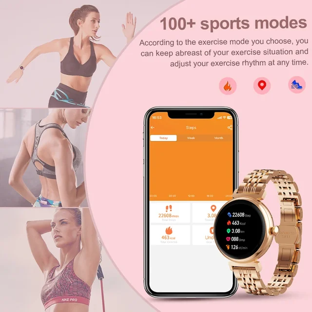 1.04 inch AMOLED Screen Fashion Ladies Smart Watch Screen Always Display Bluetooth Call Smartwatch Metal Body Small Screen Watch 2