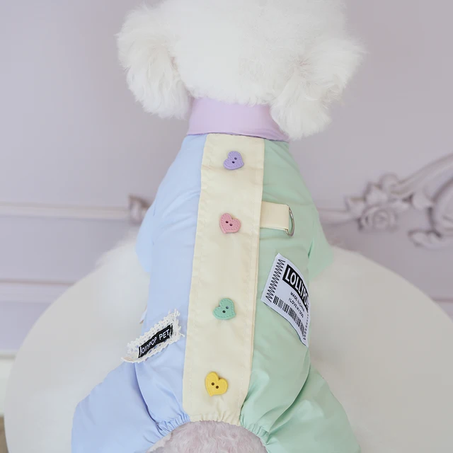 Thiened Fce Dog Clothes Four Legs Windproof Cotton Autumn Winter Clothes for Small Dogs Teddy Pet Clothes with Heart Bule 5