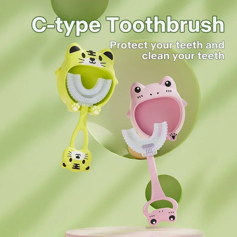 Cute Cartoon Frog Baby Toothbrush 360 Degree U-shaped Children's Teeth Cleaning Brushes Soft Silicone Toothbrush Baby Oral Care